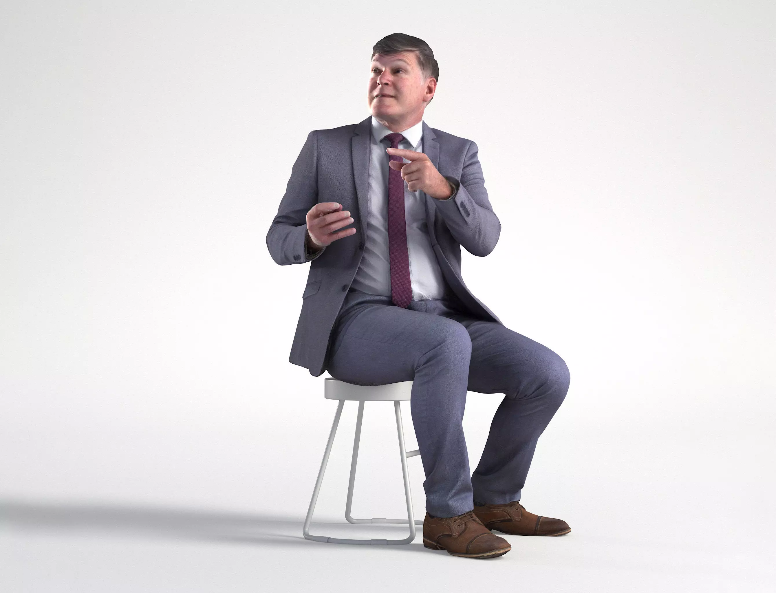 Man Business Suit Sitting Restaurant Low poly Mark 1841 3D model_0