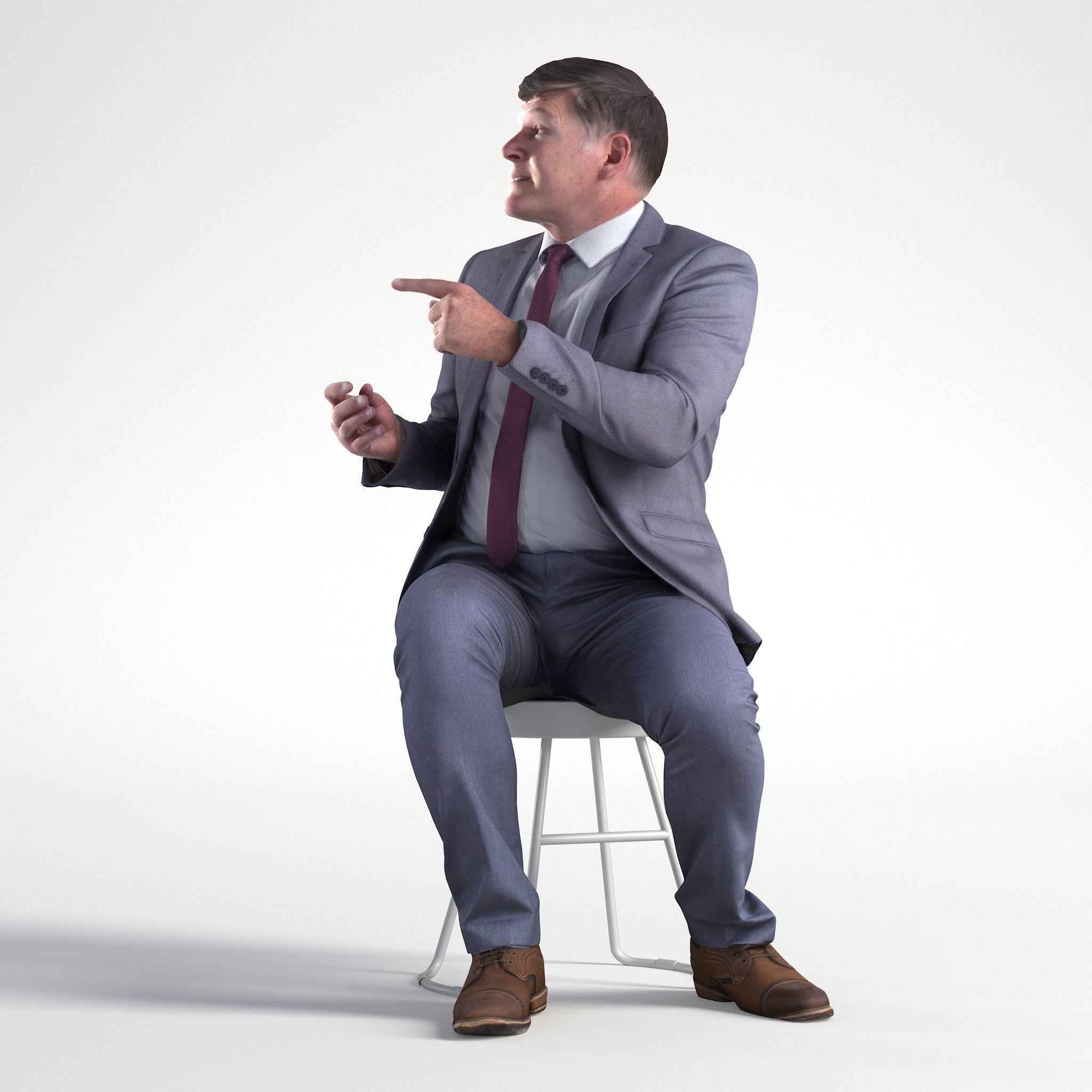 Man Business Suit Sitting Restaurant Low poly Mark 1841 3D model_7