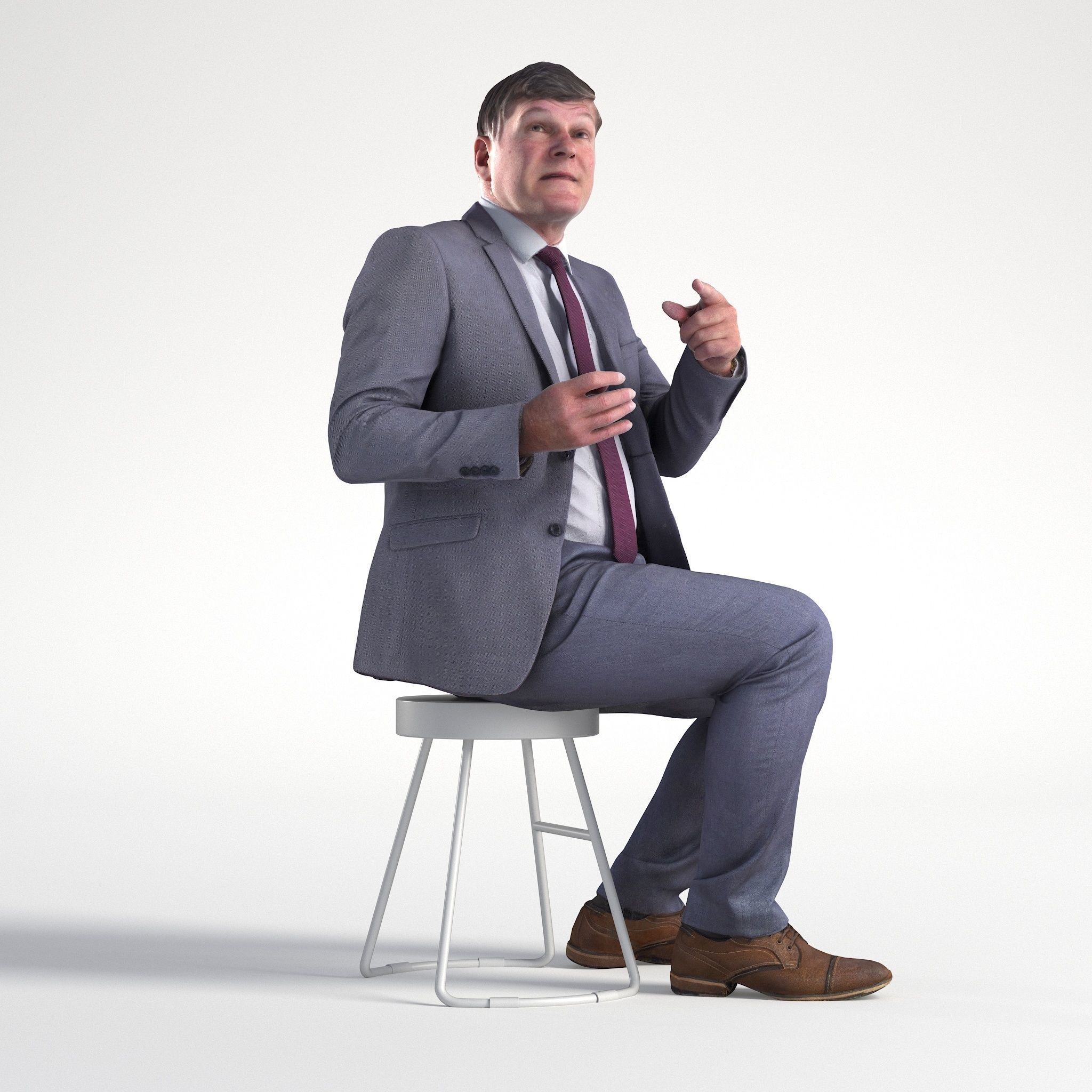 Man Business Suit Sitting Restaurant Low poly Mark 1841 3D model_1