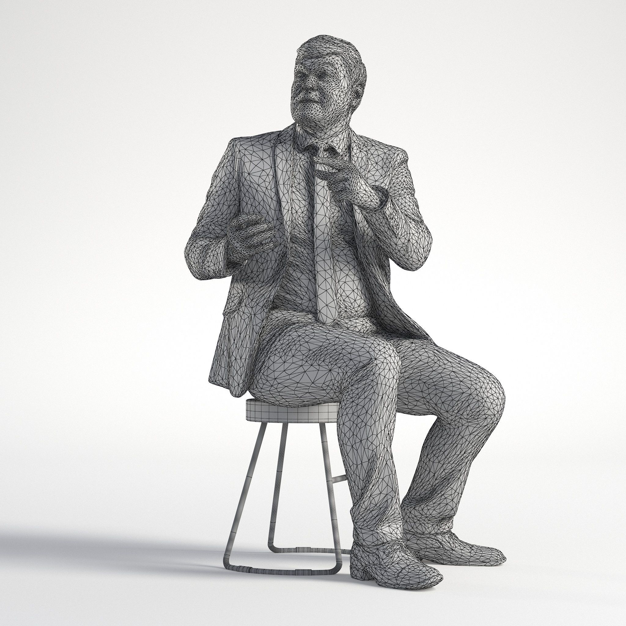 Man Business Suit Sitting Restaurant Low poly Mark 1841 3D model_9