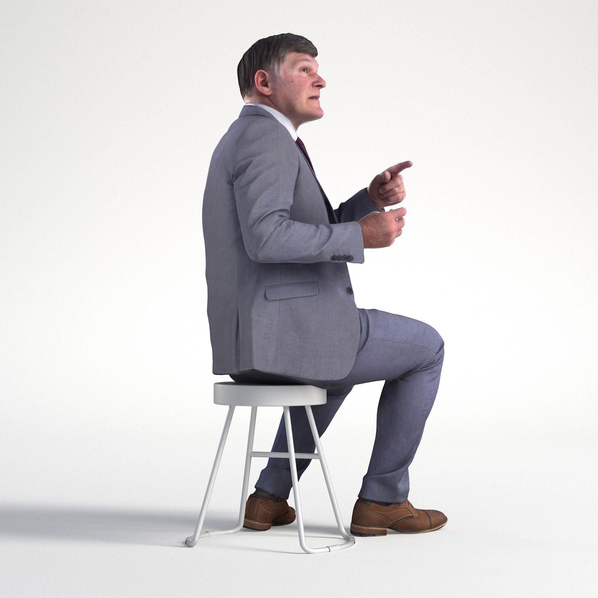 Man Business Suit Sitting Restaurant Low poly Mark 1841 3D model_2