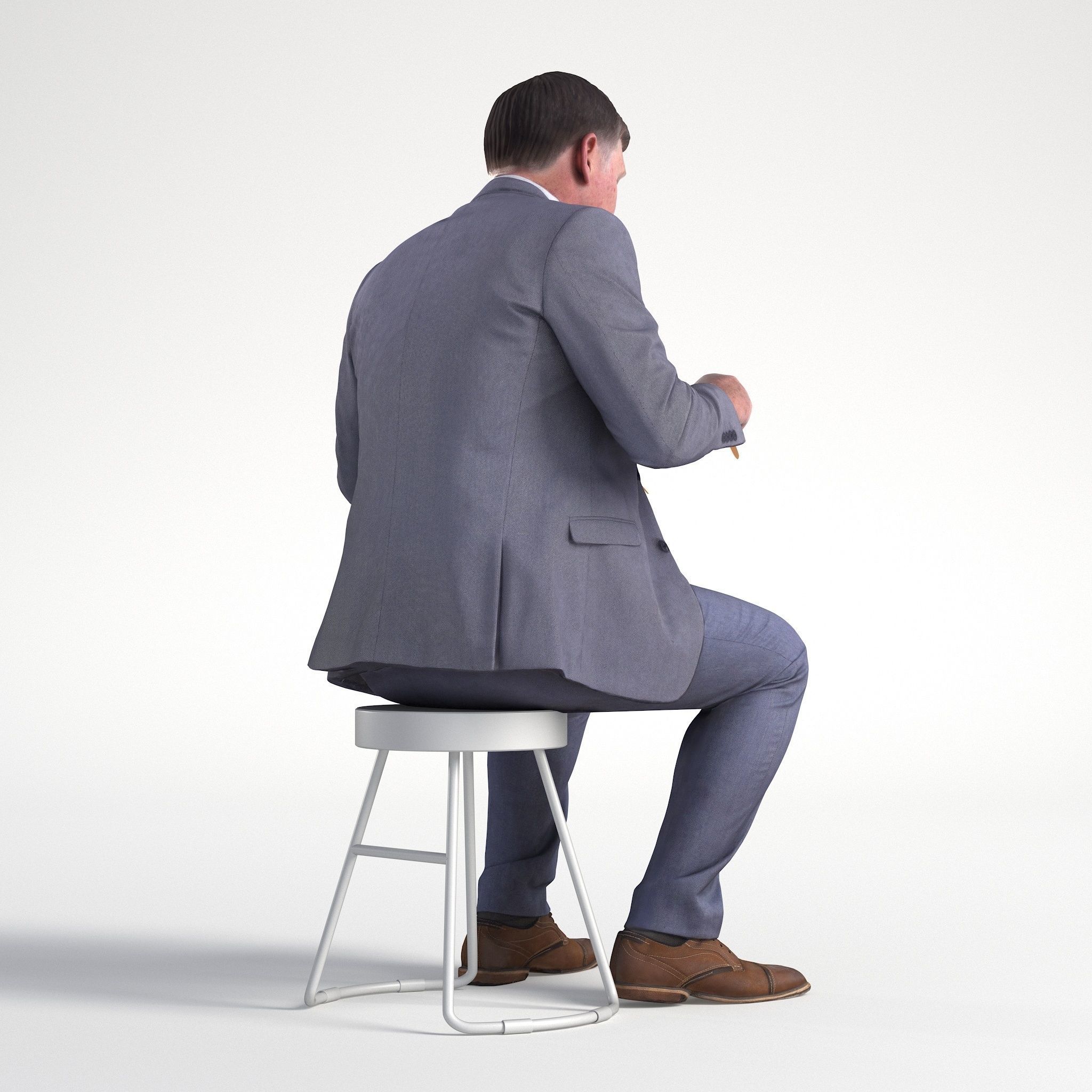 Man Business Suit Sitting Restaurant Low poly Mark 1842 3D model_3