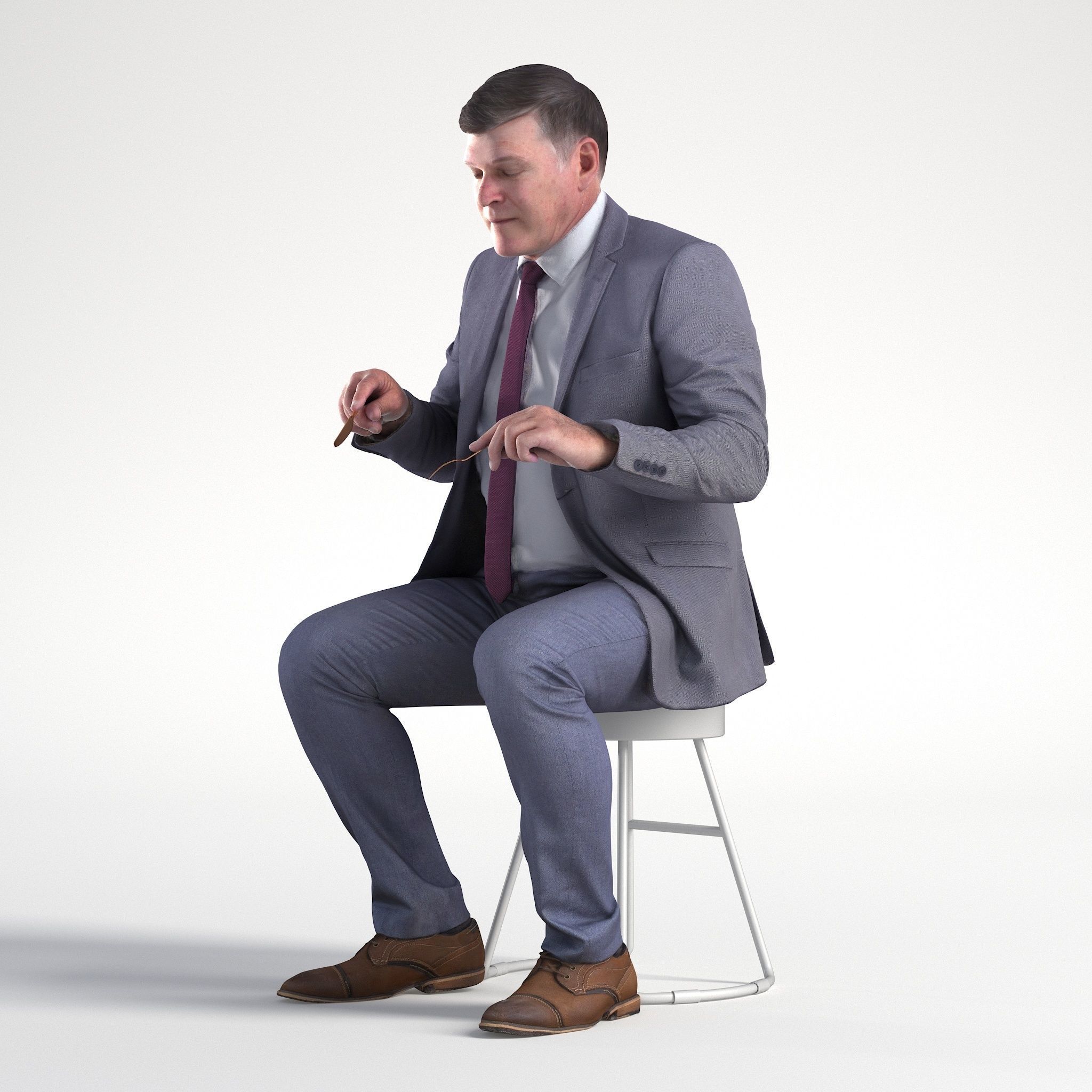 Man Business Suit Sitting Restaurant Low poly Mark 1842 3D model_7