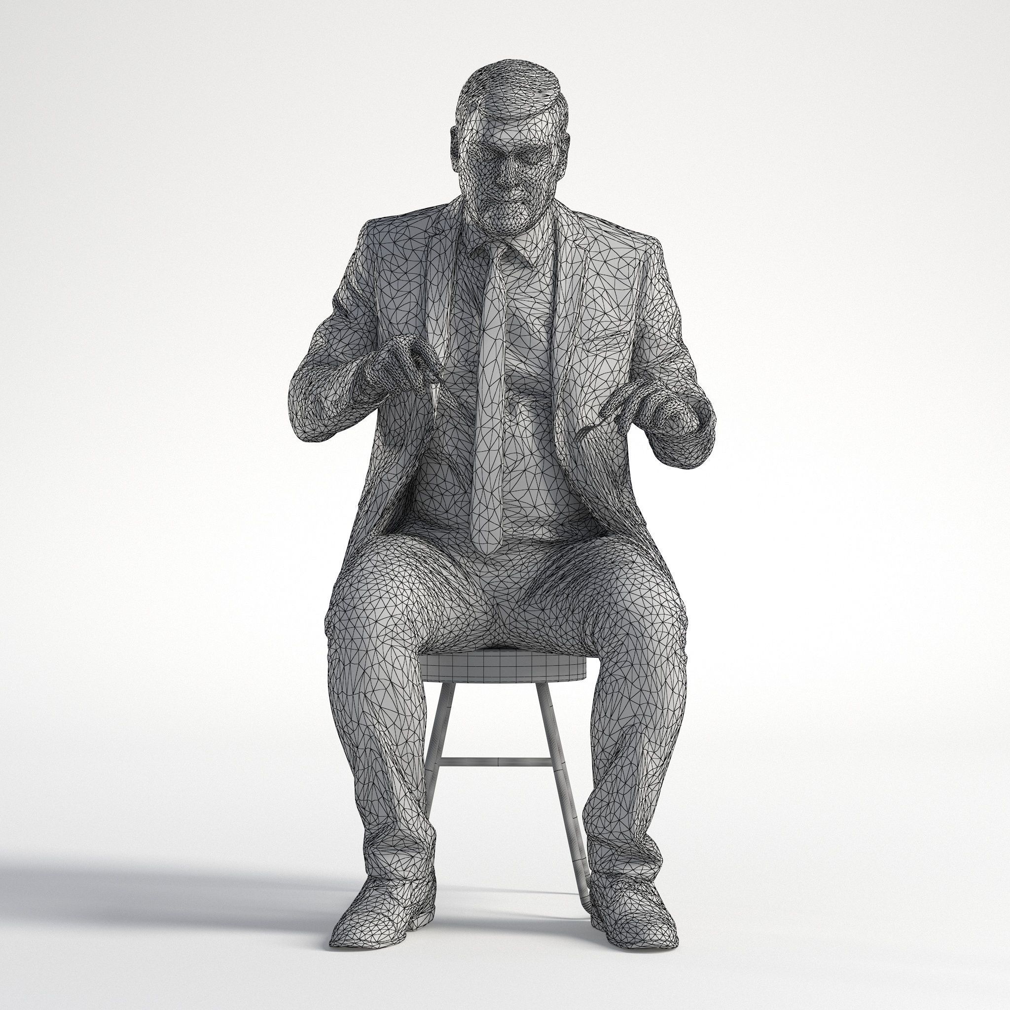 Man Business Suit Sitting Restaurant Low poly Mark 1842 3D model_9