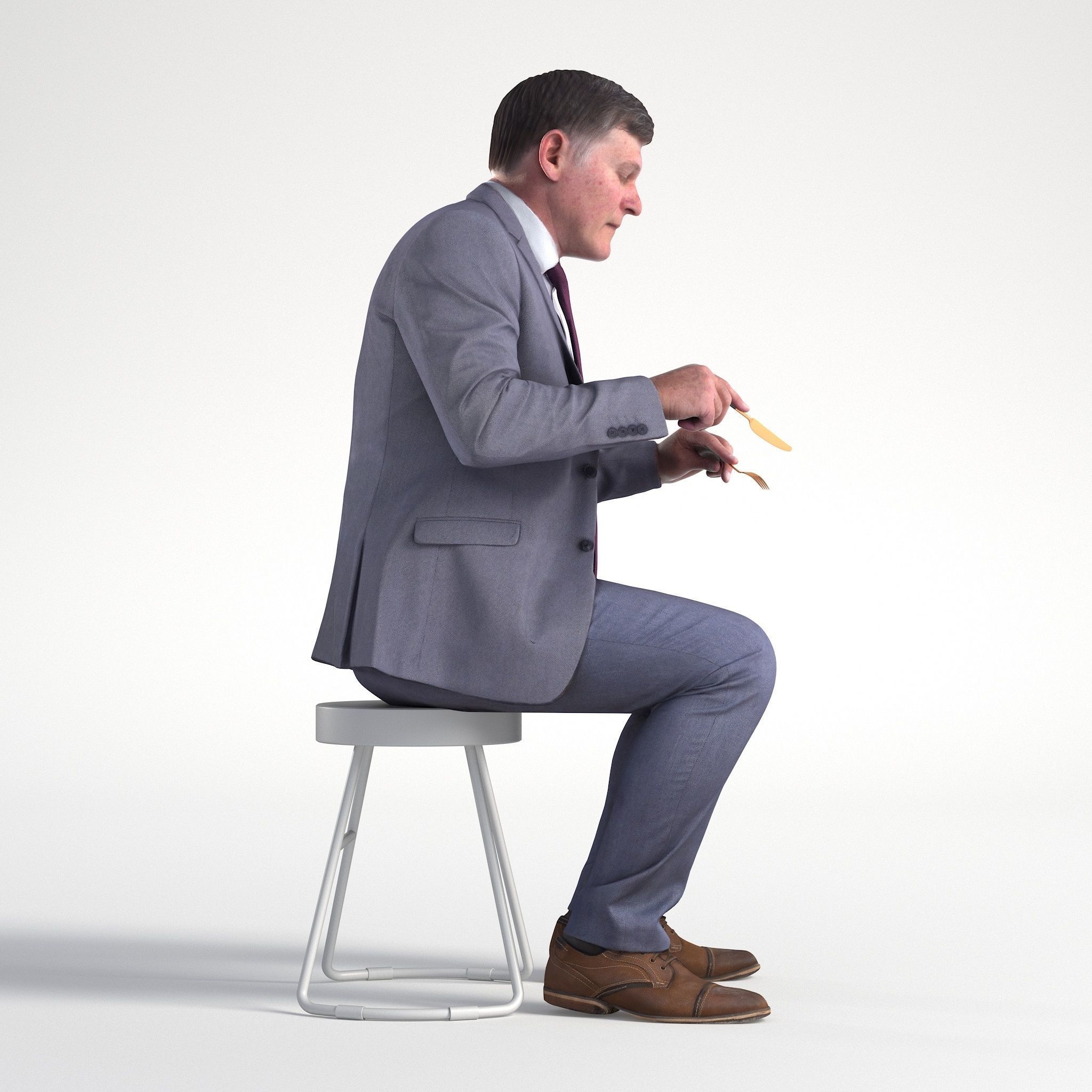 Man Business Suit Sitting Restaurant Low poly Mark 1842 3D model_2