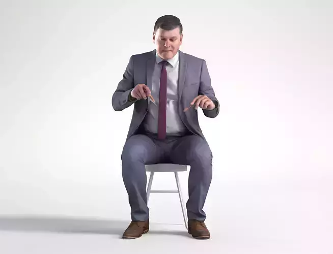 Man Business Suit Sitting Restaurant Low poly Mark 1842