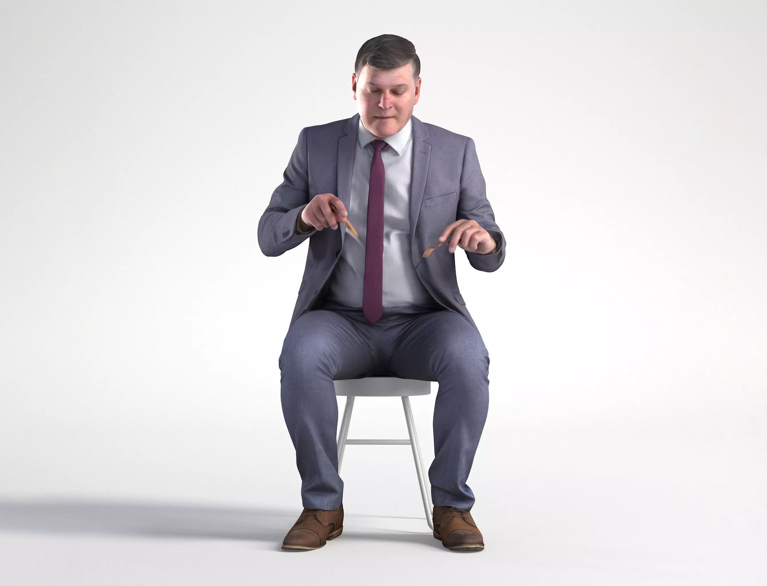 Man Business Suit Sitting Restaurant Low poly Mark 1842 3D model_0