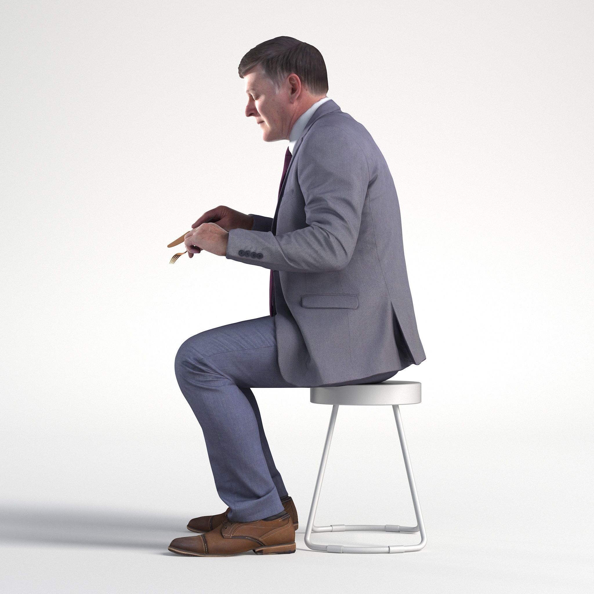 Man Business Suit Sitting Restaurant Low poly Mark 1842 3D model_6