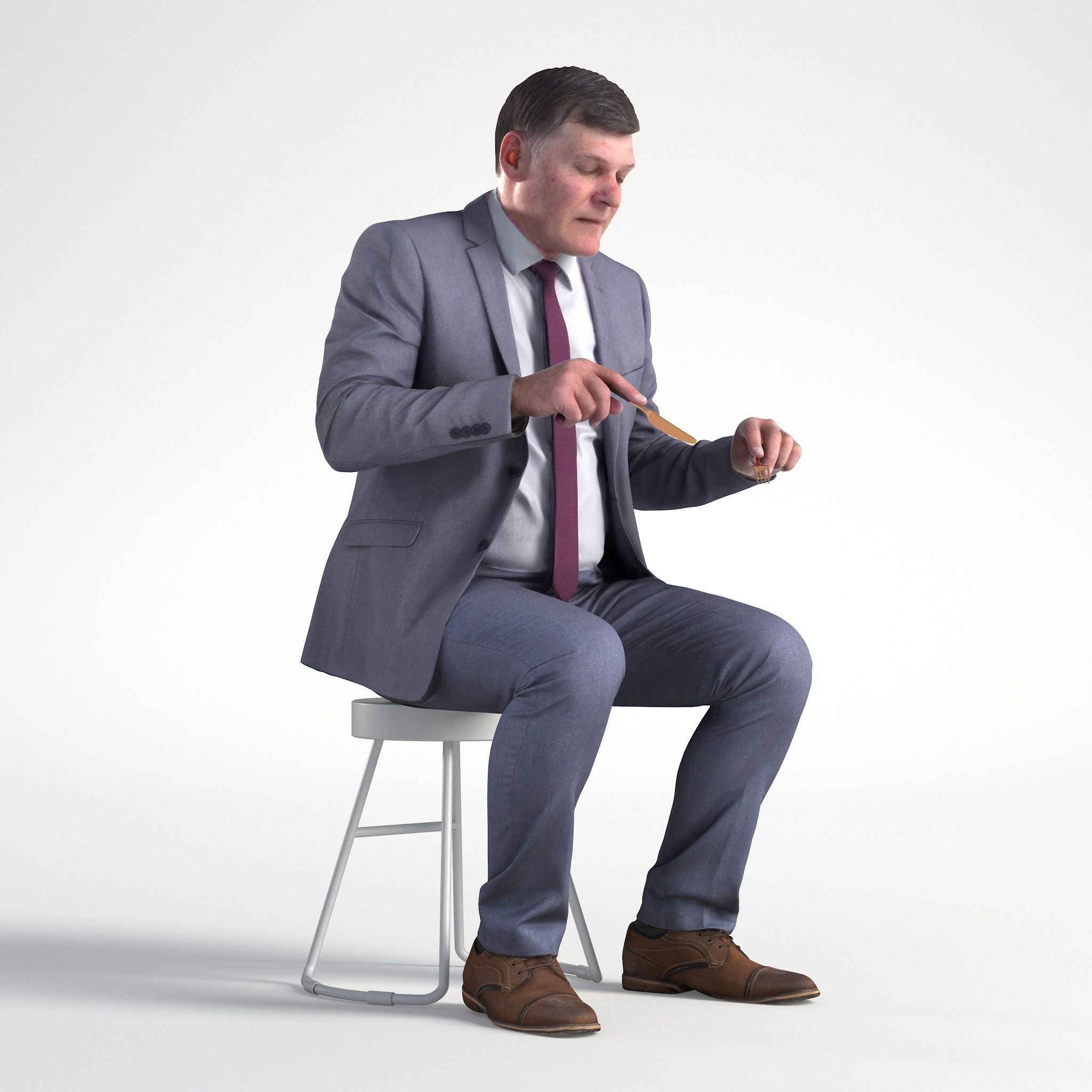 Man Business Suit Sitting Restaurant Low poly Mark 1842 3D model_1