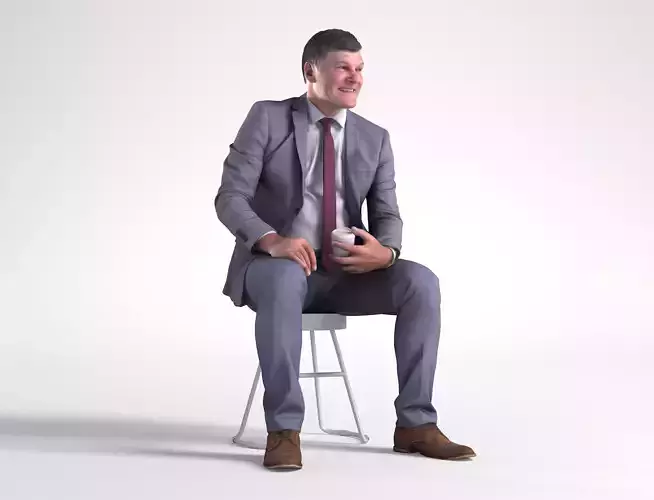 Man Business Suit Sitting with Coffee Low poly Mark 1844 3D model