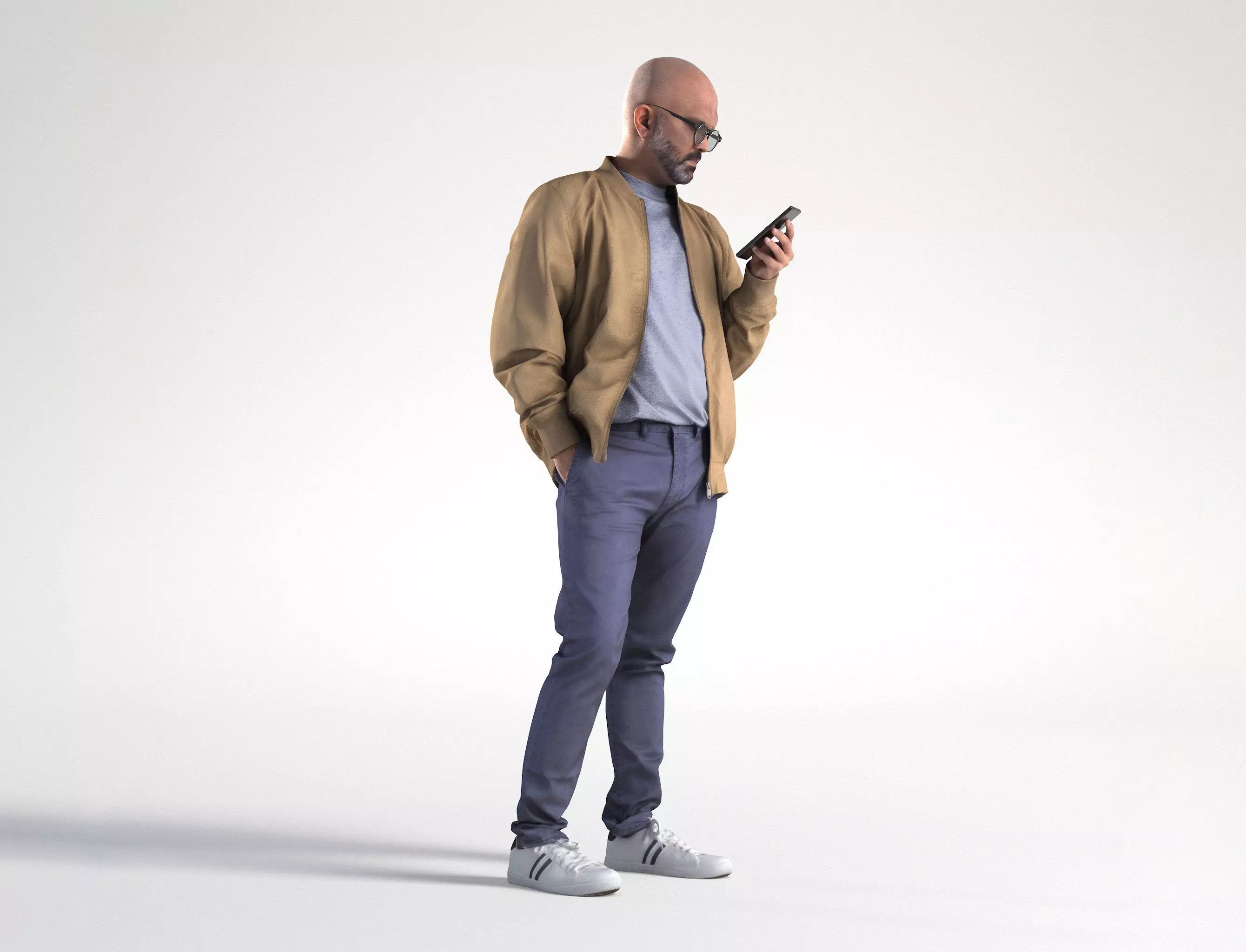 Man Casual Outfit Standing with Phone Low poly Nikhiel 1776 3D model_0