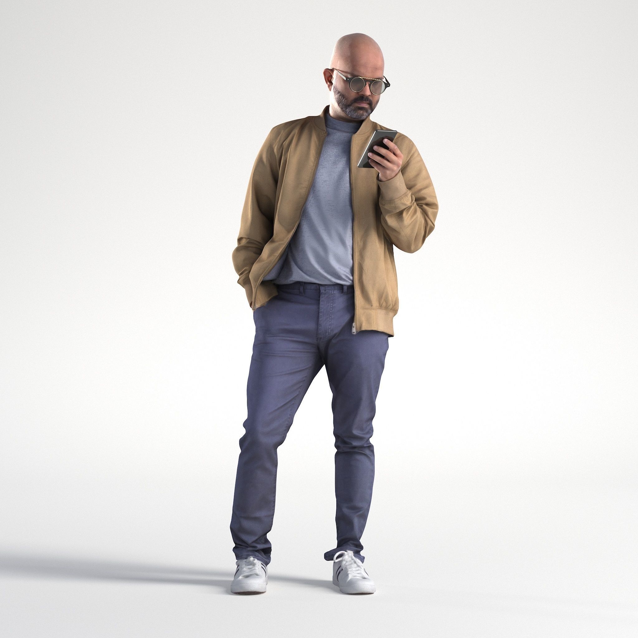 Man Casual Outfit Standing with Phone Low poly Nikhiel 1776 3D model_7