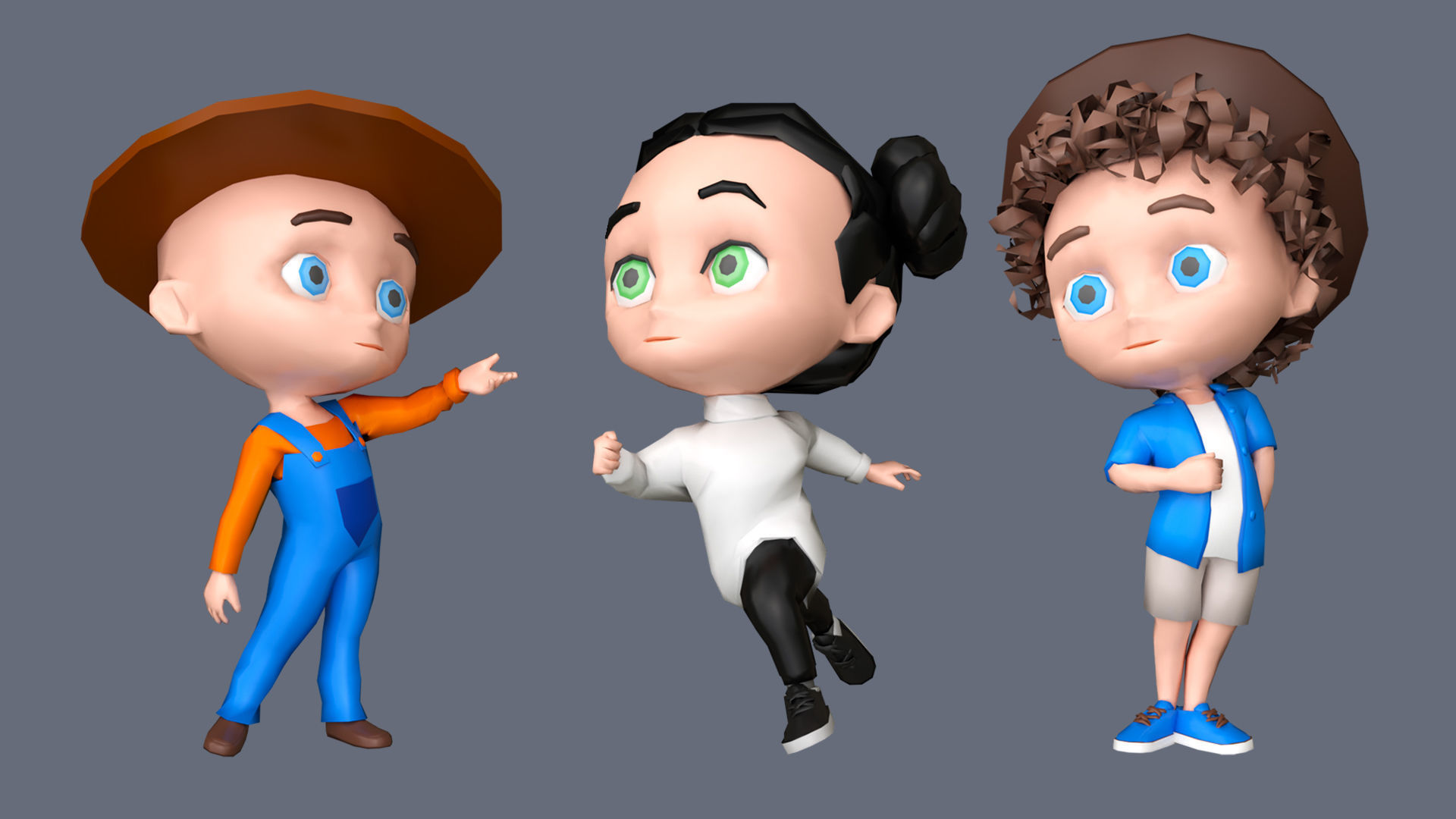 Kids Characters Low-poly 3D model_7