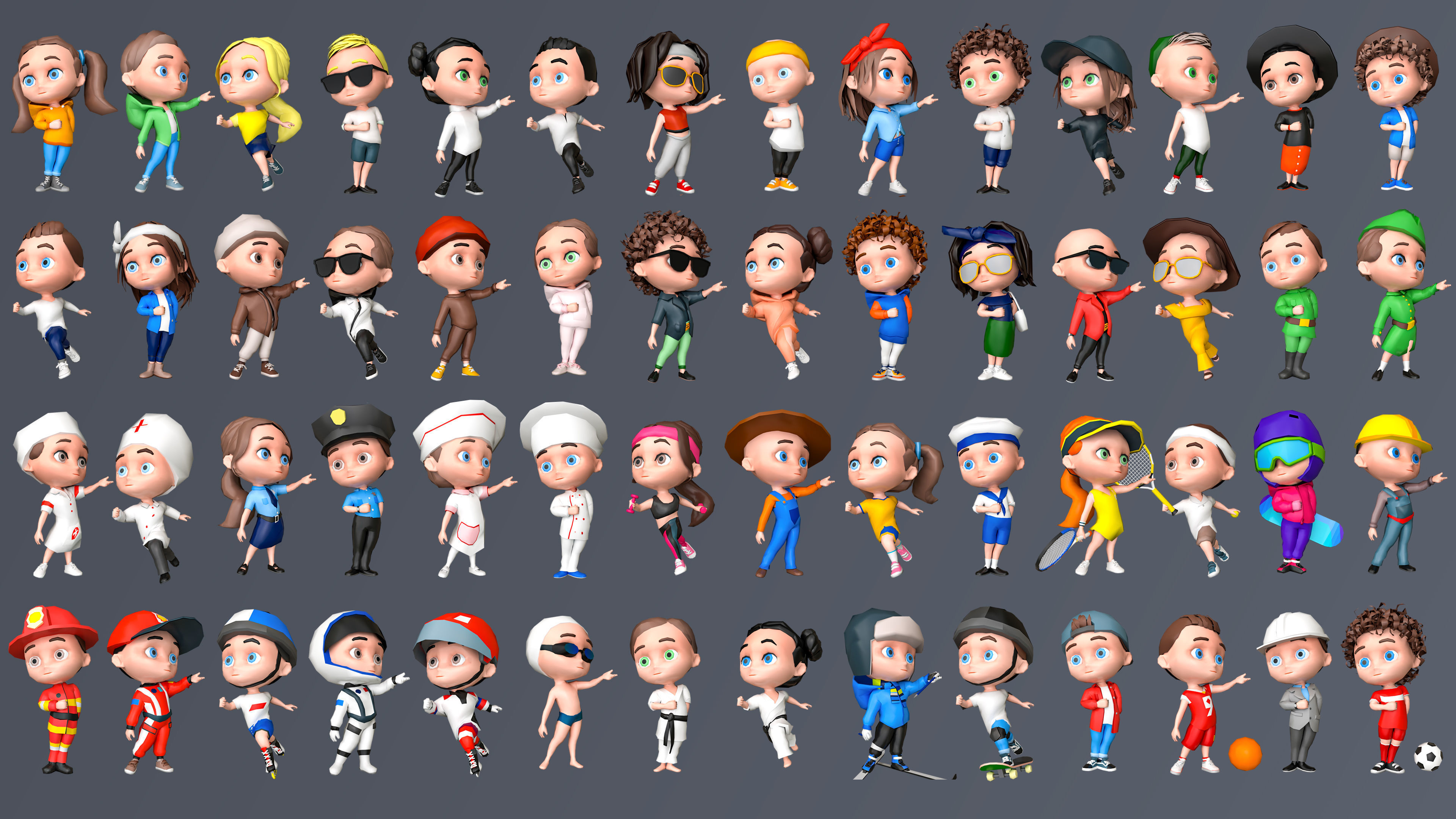 Kids Characters Low-poly 3D model_2