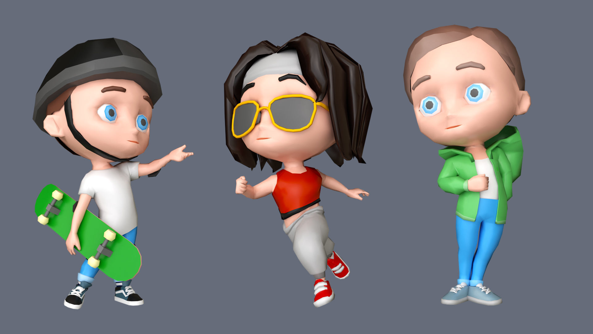 Kids Characters Low-poly 3D model_9