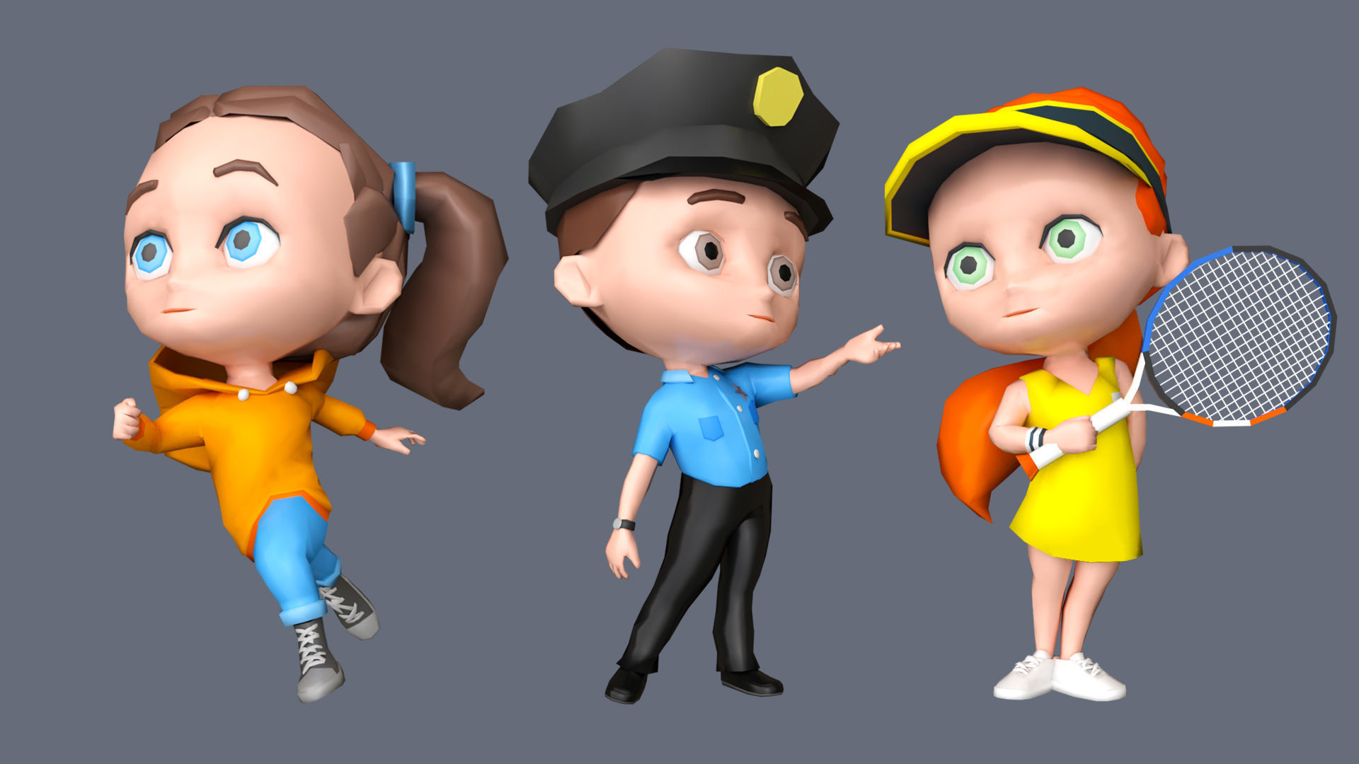 Kids Characters Low-poly 3D model_6