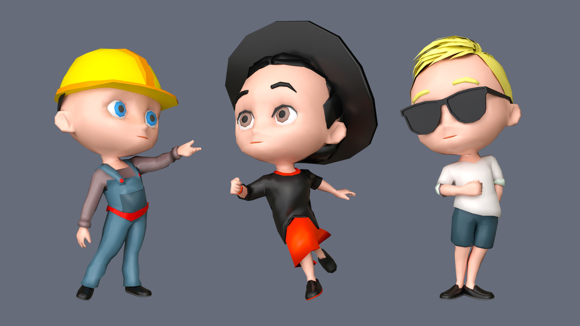 Kids Characters Low-poly 3D model_11