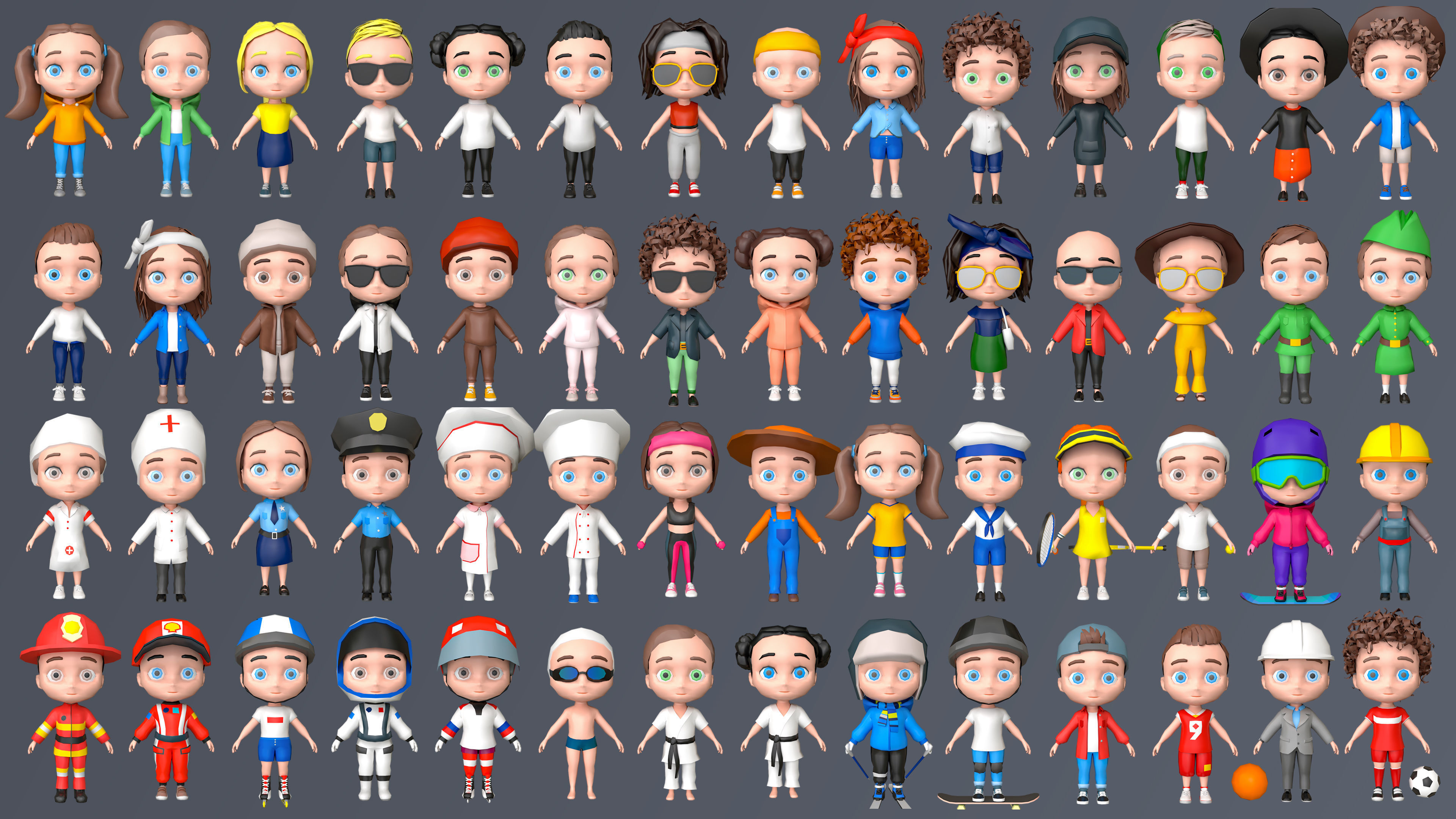 Kids Characters Low-poly 3D model_3