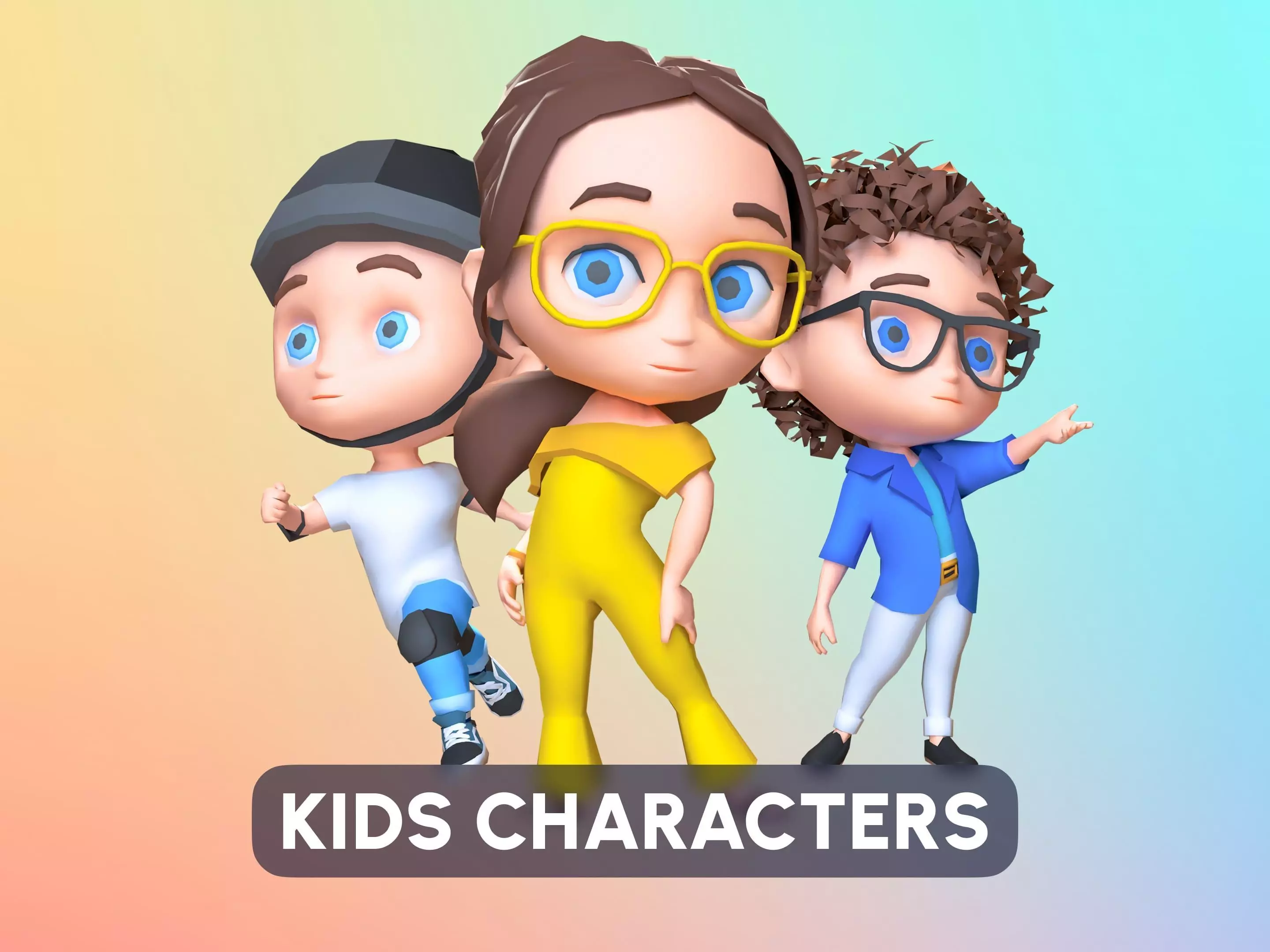 Kids Characters Low-poly 3D model_0