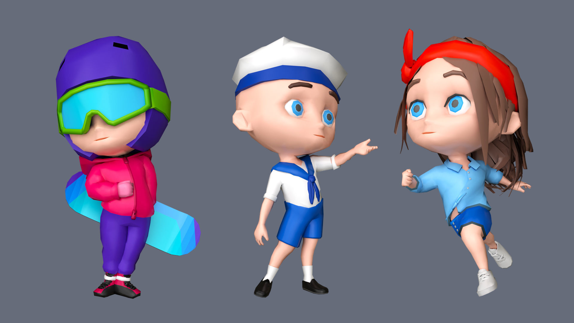 Kids Characters Low-poly 3D model_10