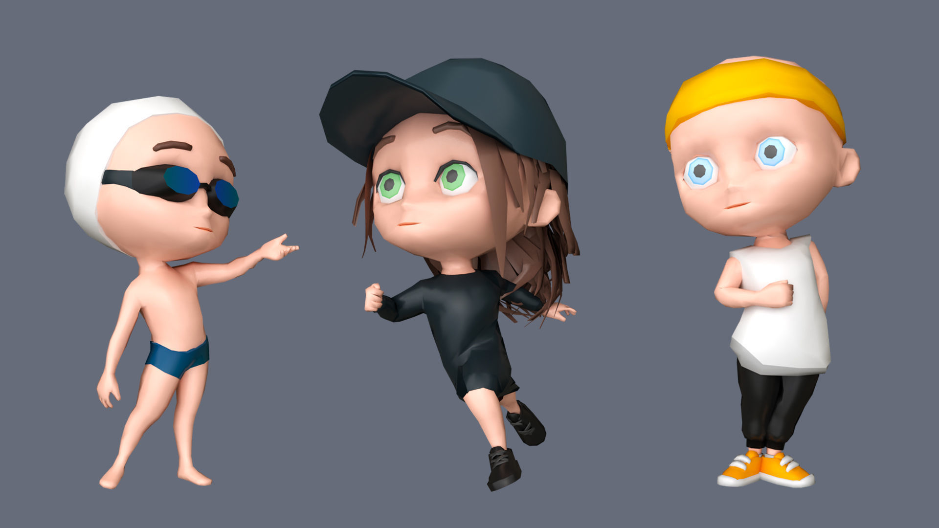 Kids Characters Low-poly 3D model_13