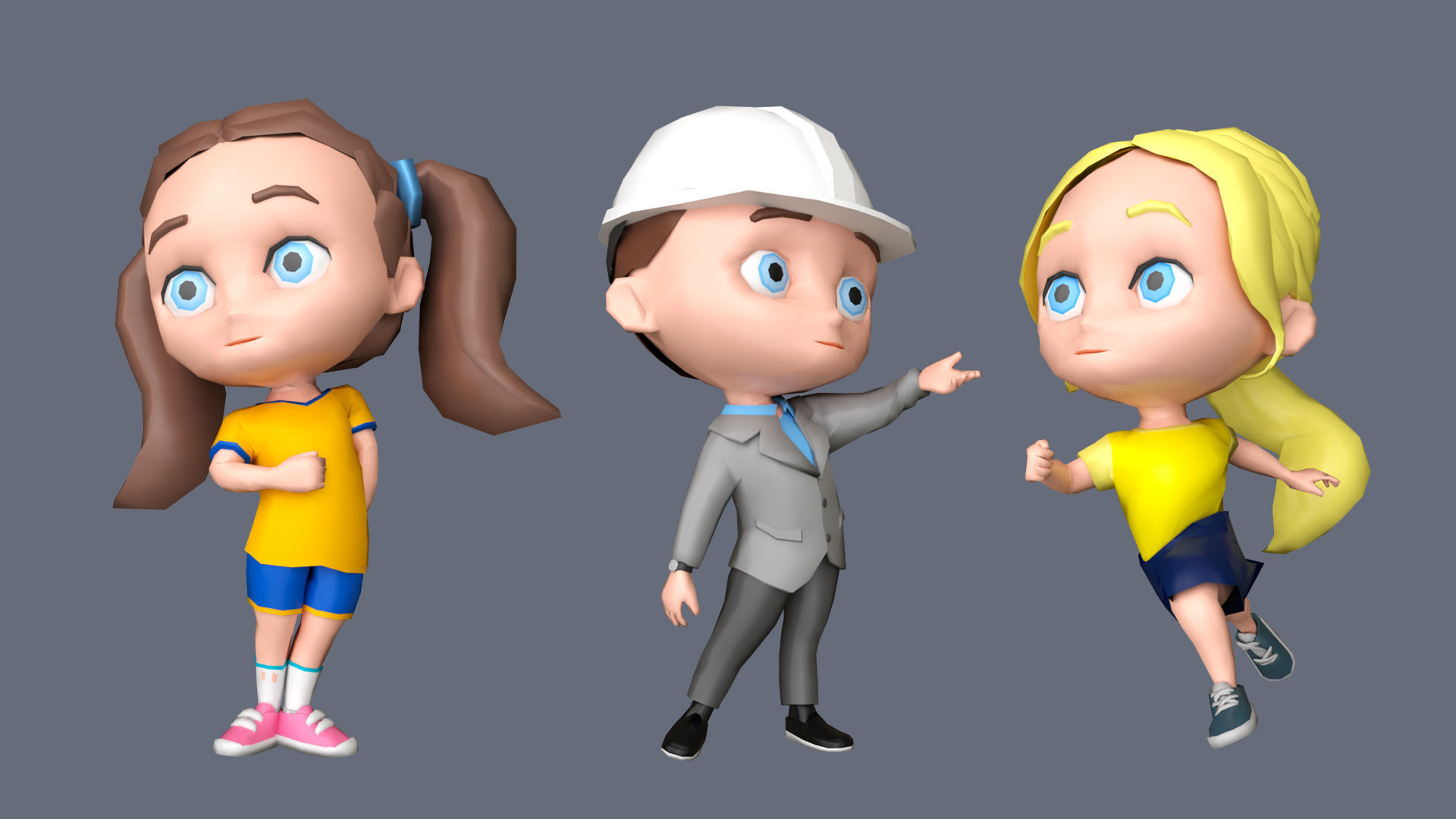 Kids Characters Low-poly 3D model_8