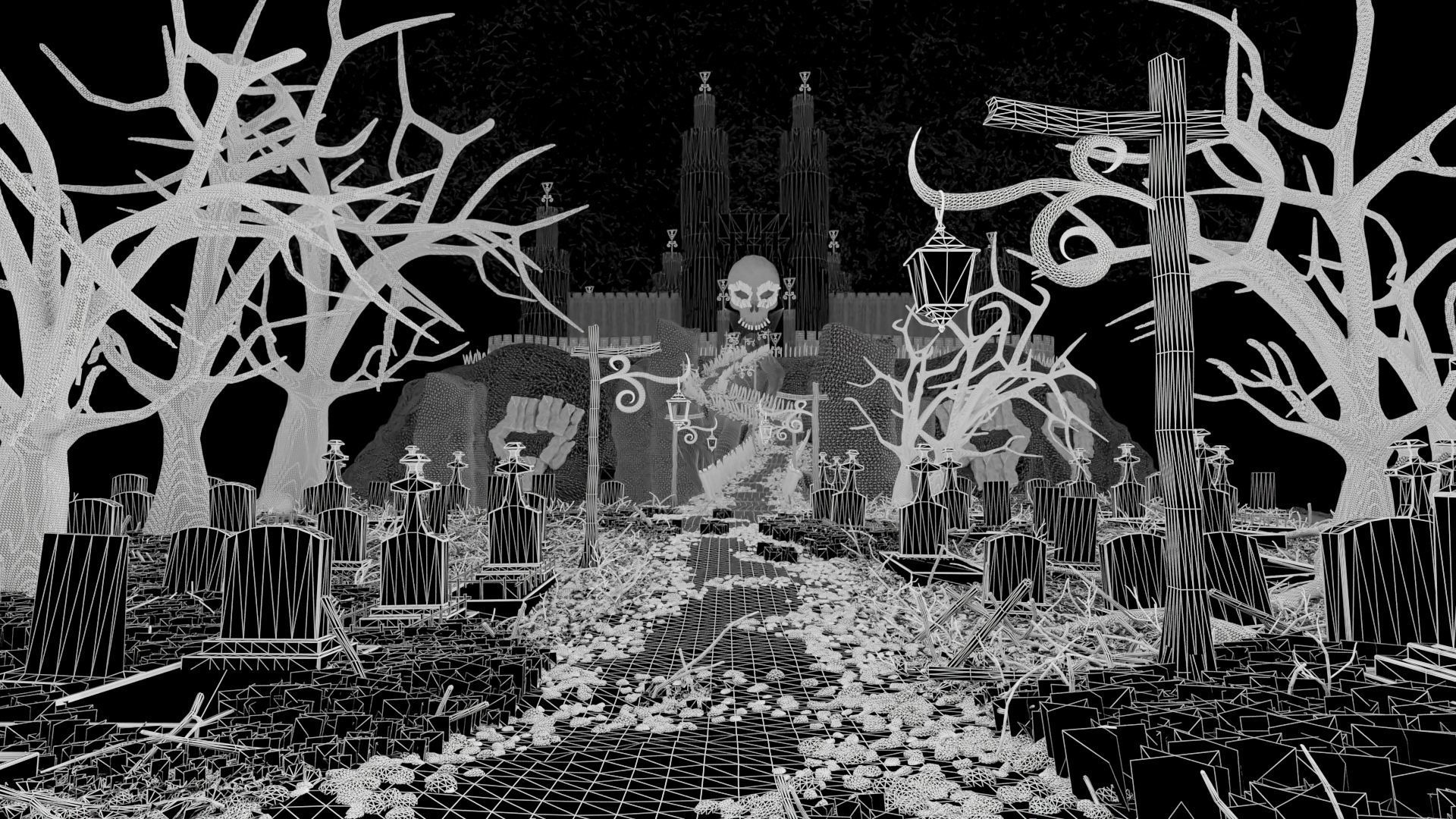 Graveyard Castle Scene 3D model_10