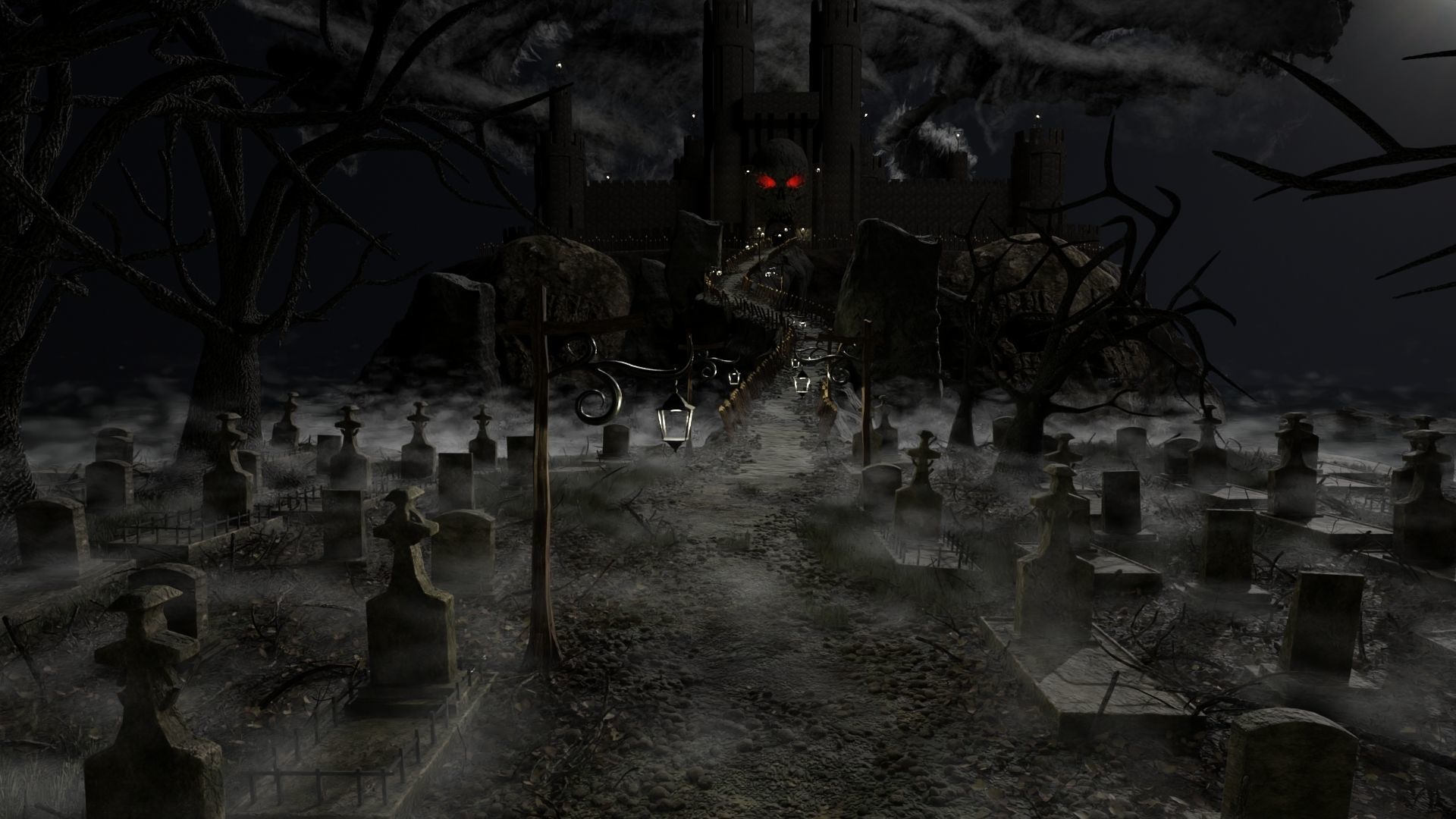 Graveyard Castle Scene 3D model_1