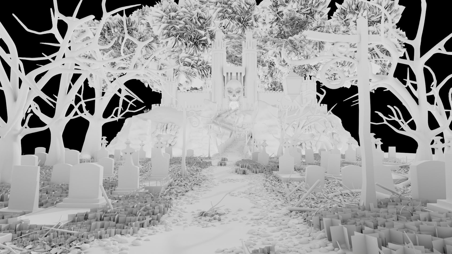 Graveyard Castle Scene 3D model_9