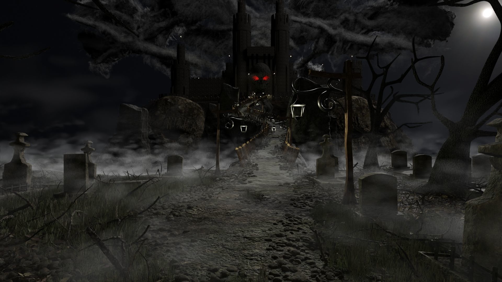 Graveyard Castle Scene 3D model_2