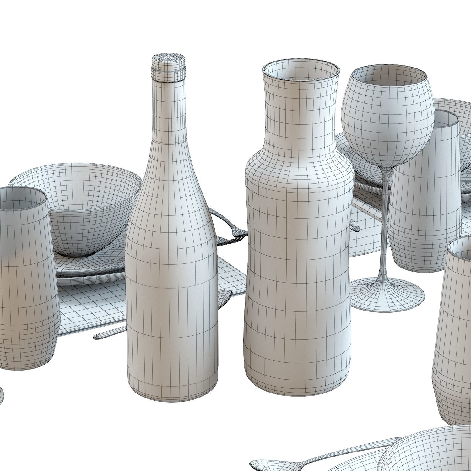 Table Setting 01 - Crate and Barrel Addison Tableware Set 3D model_5
