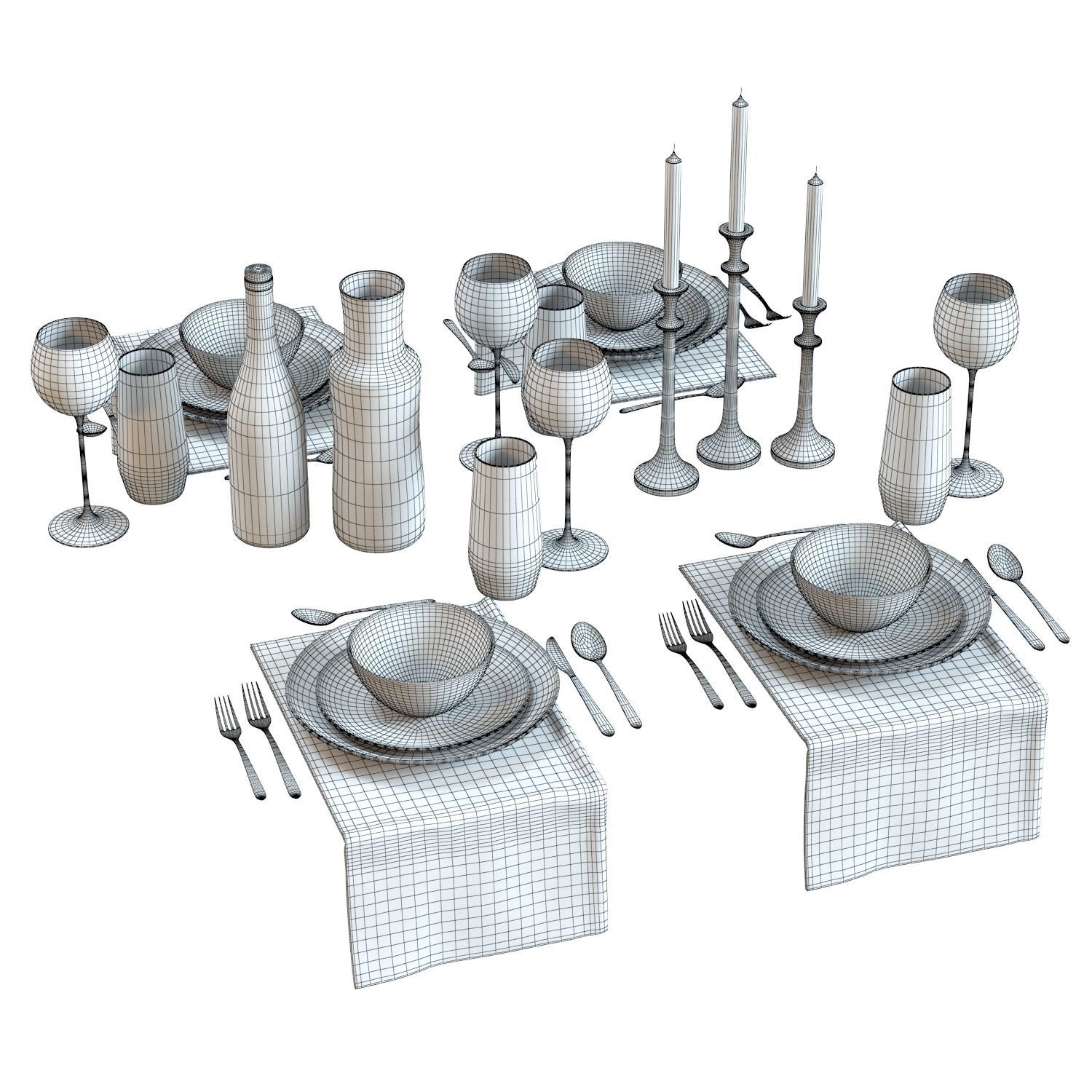Table Setting 01 - Crate and Barrel Addison Tableware Set 3D model_1