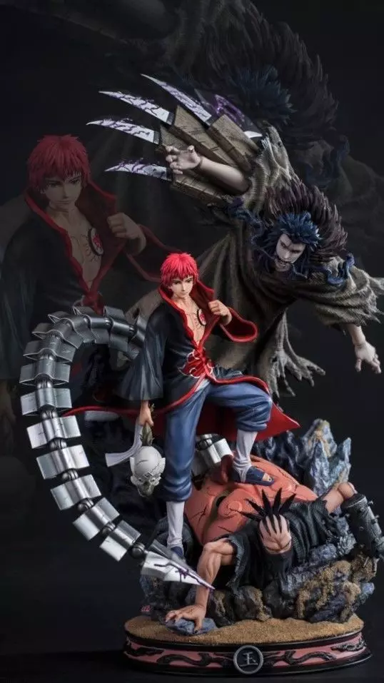 sasori statue with two anime characters 3D print model_0