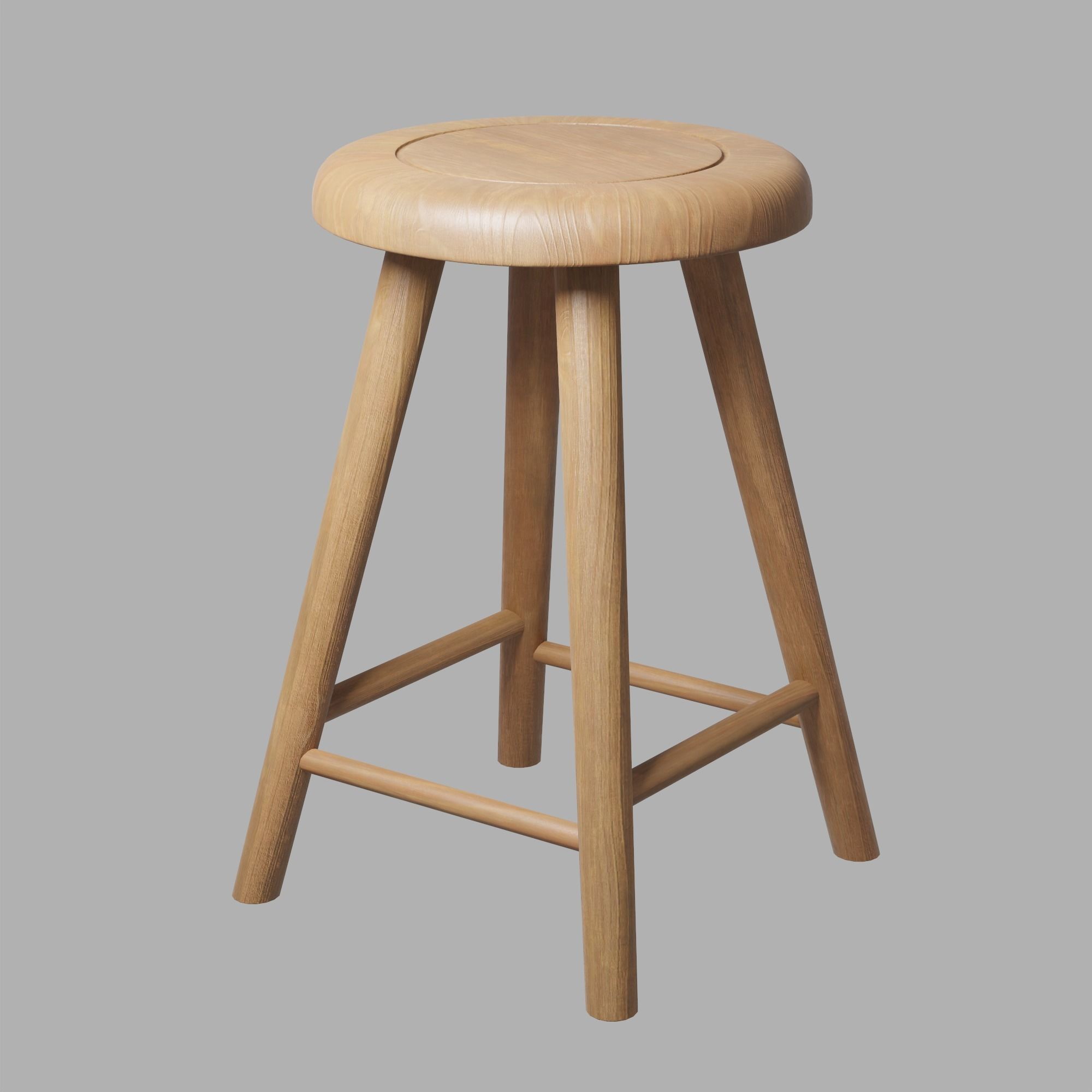Wooden Stool 3d Model Low-poly 3D model_1