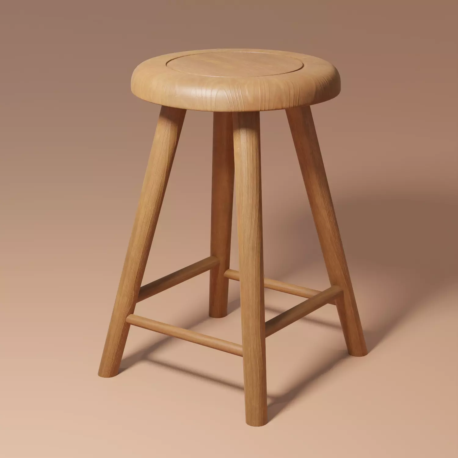 Wooden Stool 3d Model Low-poly 3D model_0