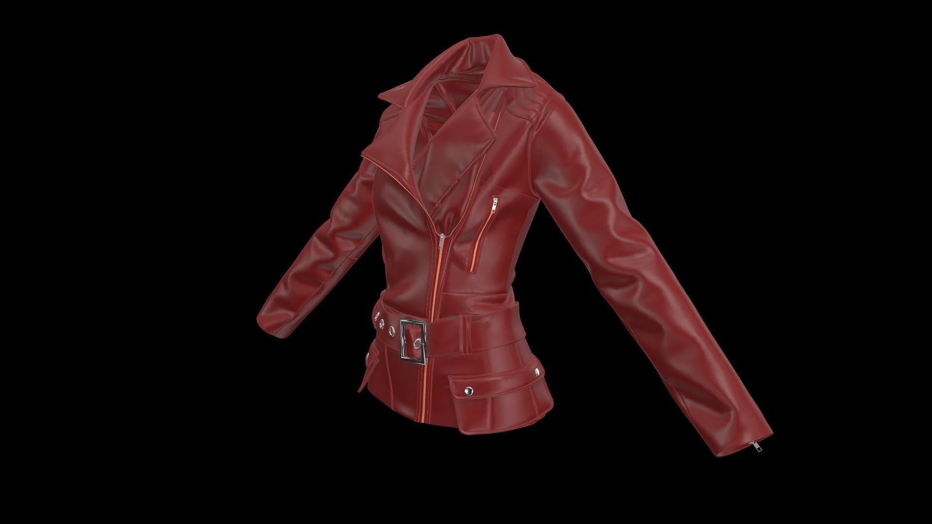  Ladies Biker Jacket in Marvelous Designer  Low-poly 3D model_8