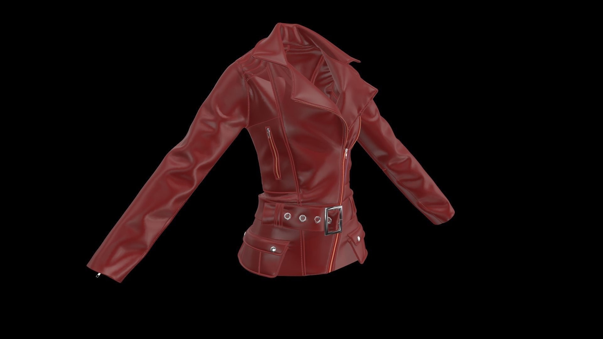  Ladies Biker Jacket in Marvelous Designer  Low-poly 3D model_6