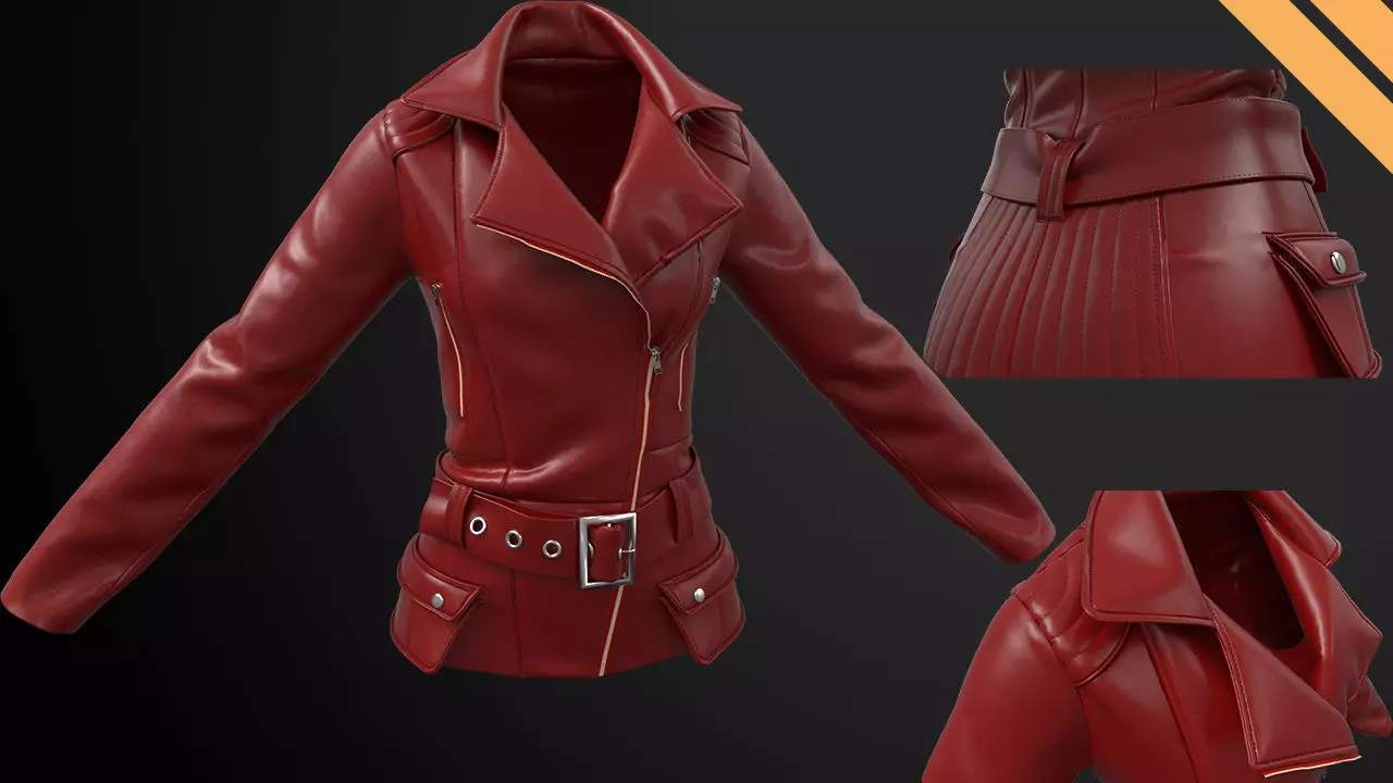  Ladies Biker Jacket in Marvelous Designer  Low-poly 3D model_0