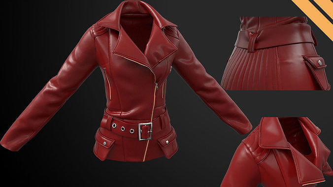  Ladies Biker Jacket in Marvelous Designer  Low-poly 3D model