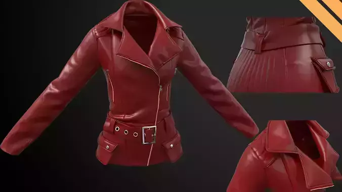  Ladies Biker Jacket in Marvelous Designer  Low-poly 3D model