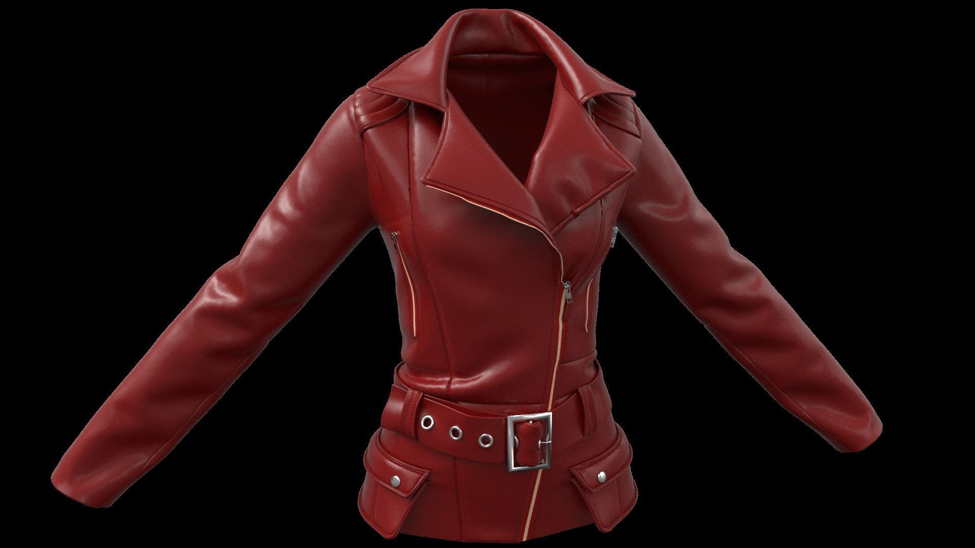  Ladies Biker Jacket in Marvelous Designer  Low-poly 3D model_2