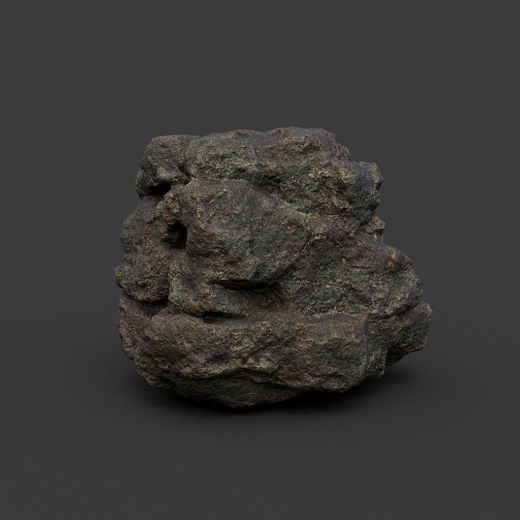 Low poly Black Mossy Lava Modular Rock 210720 Low-poly 3D model_14