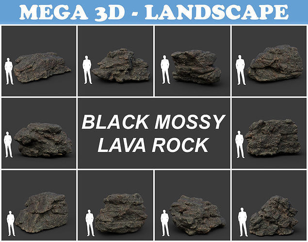 Low poly Black Mossy Lava Modular Rock 210720 Low-poly 3D model