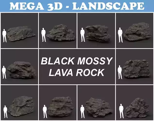 Low poly Black Mossy Lava Modular Rock 210720 Low-poly 3D model