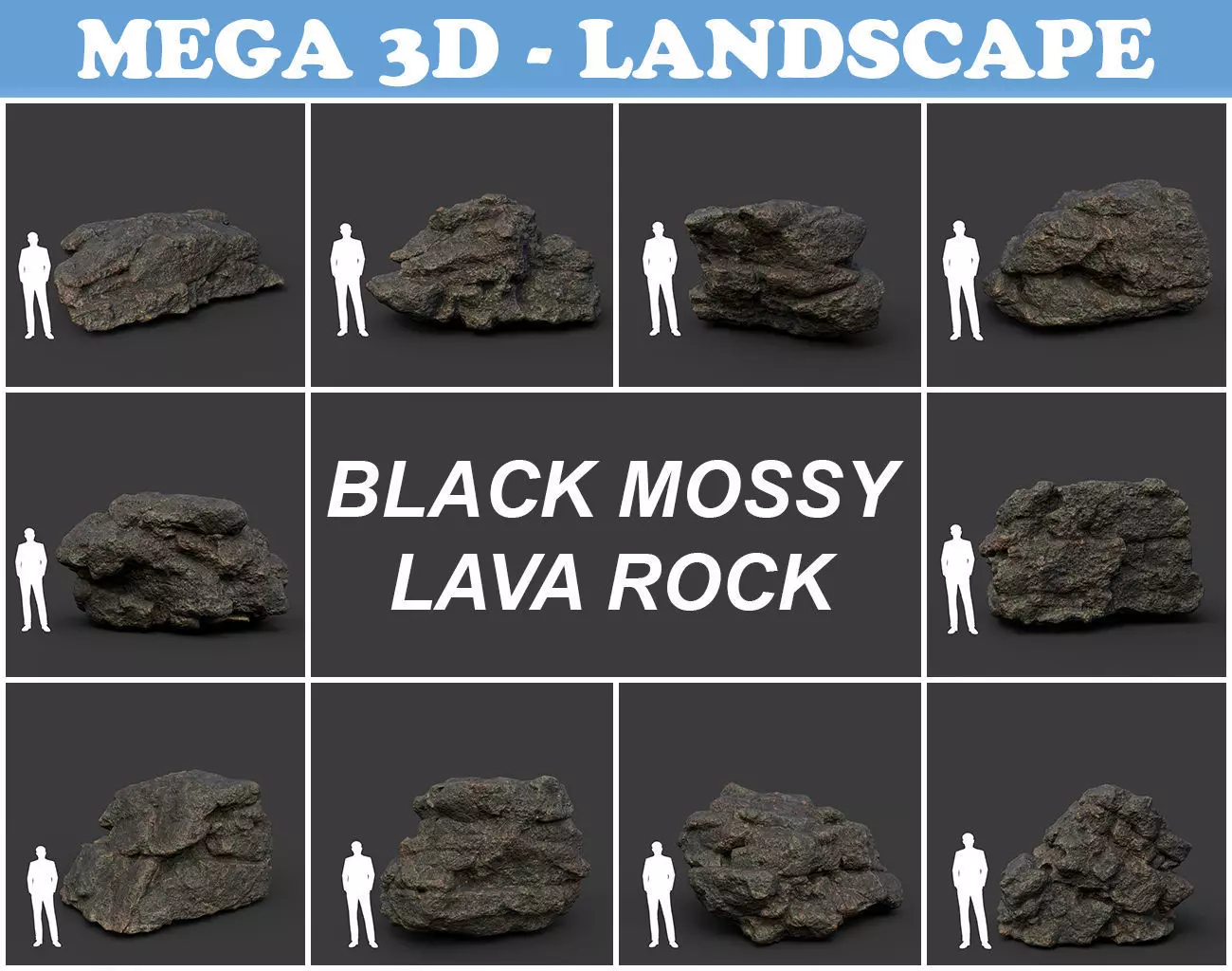 Low poly Black Mossy Lava Modular Rock 210720 Low-poly 3D model_0