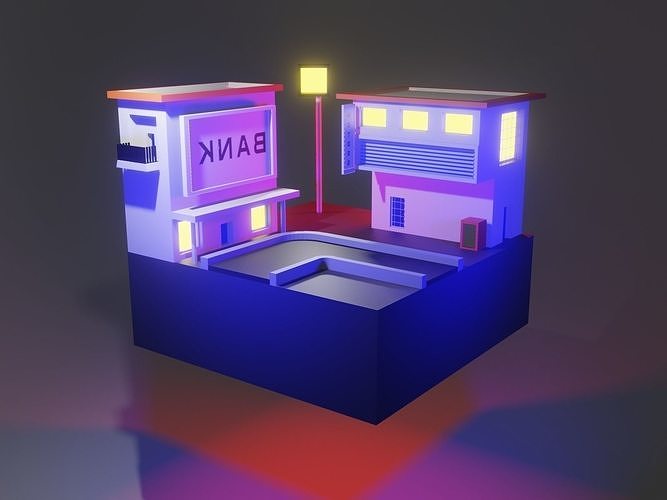 Hot Dog And Bank Building 3D model