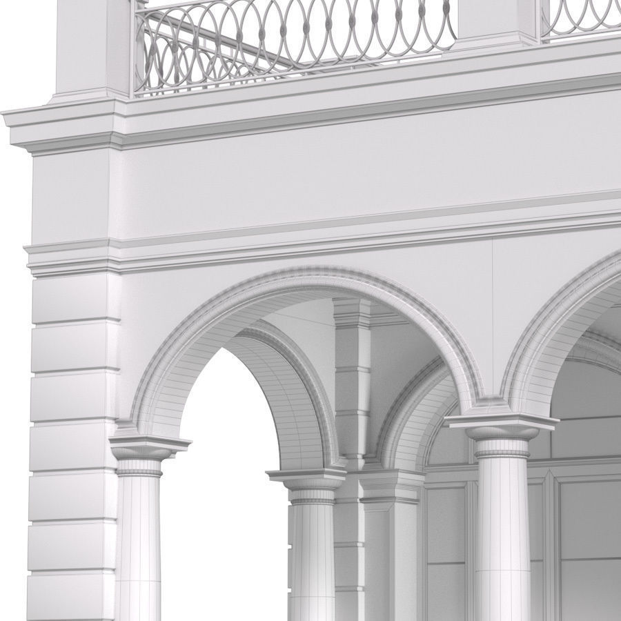 Facade with arched openings and a balcony Arched Entrance 3D model_5