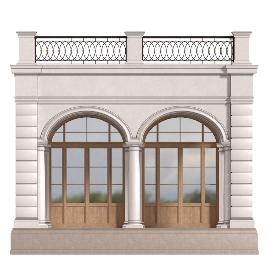 Facade with arched openings and a balcony Arched Entrance 3D model_1