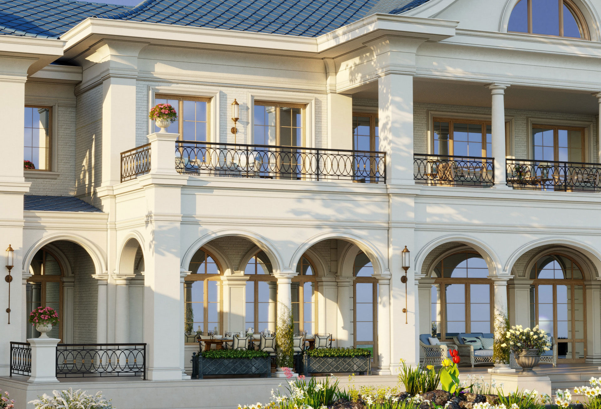 Facade with arched openings and a balcony Arched Entrance 3D model_6