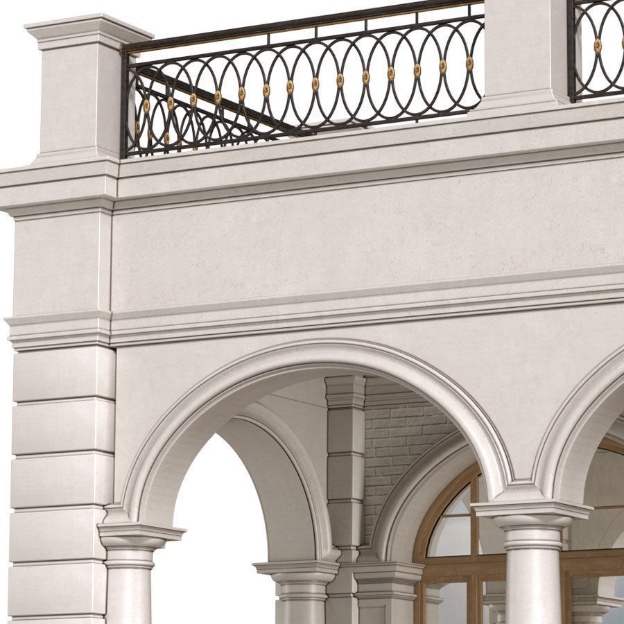 Facade with arched openings and a balcony Arched Entrance 3D model_3